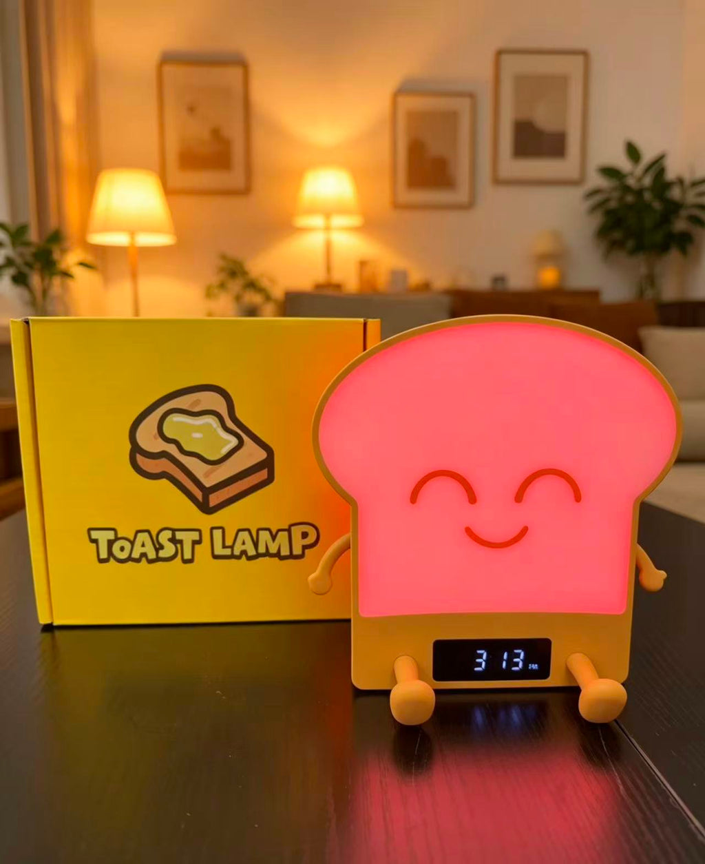Toast Lamp – Cute RGB Night Light with Clock, Touch Control, Multi-Color LED