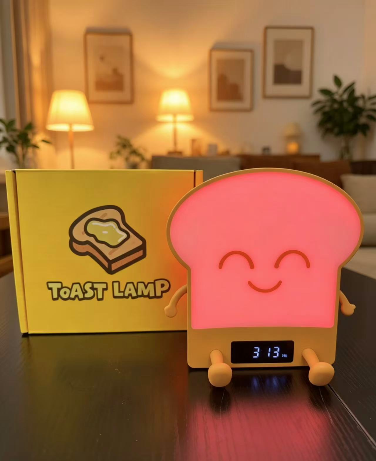 Toast Lamp – Cute RGB Night Light with Clock, Touch Control, Multi-Color LED