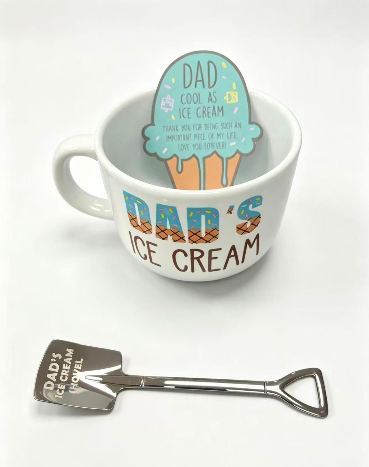 Dad's Ice Cream Mug Gift Set – Ceramic Bowl with Shovel Spoon & Gift Box
