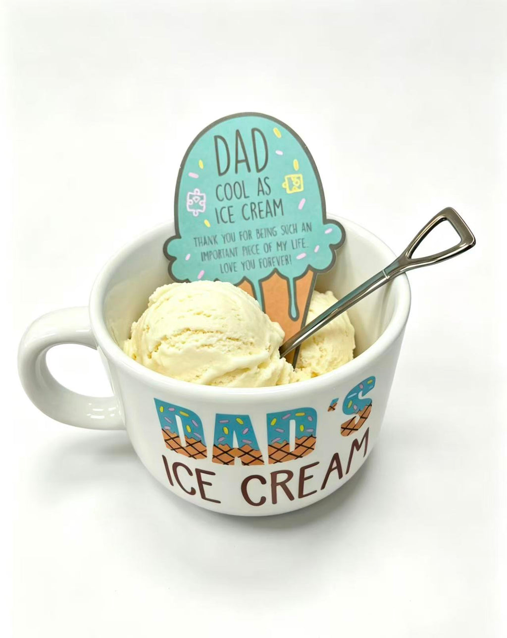 Dad's Ice Cream Mug Gift Set – Ceramic Bowl with Shovel Spoon & Gift Box