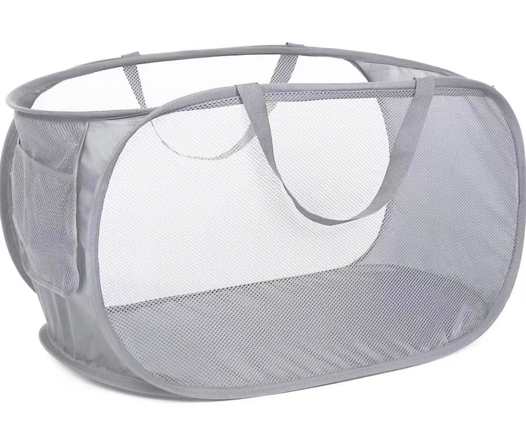 Durable Collapsible Laundry Basket with Side Pocket & Carry Handles
