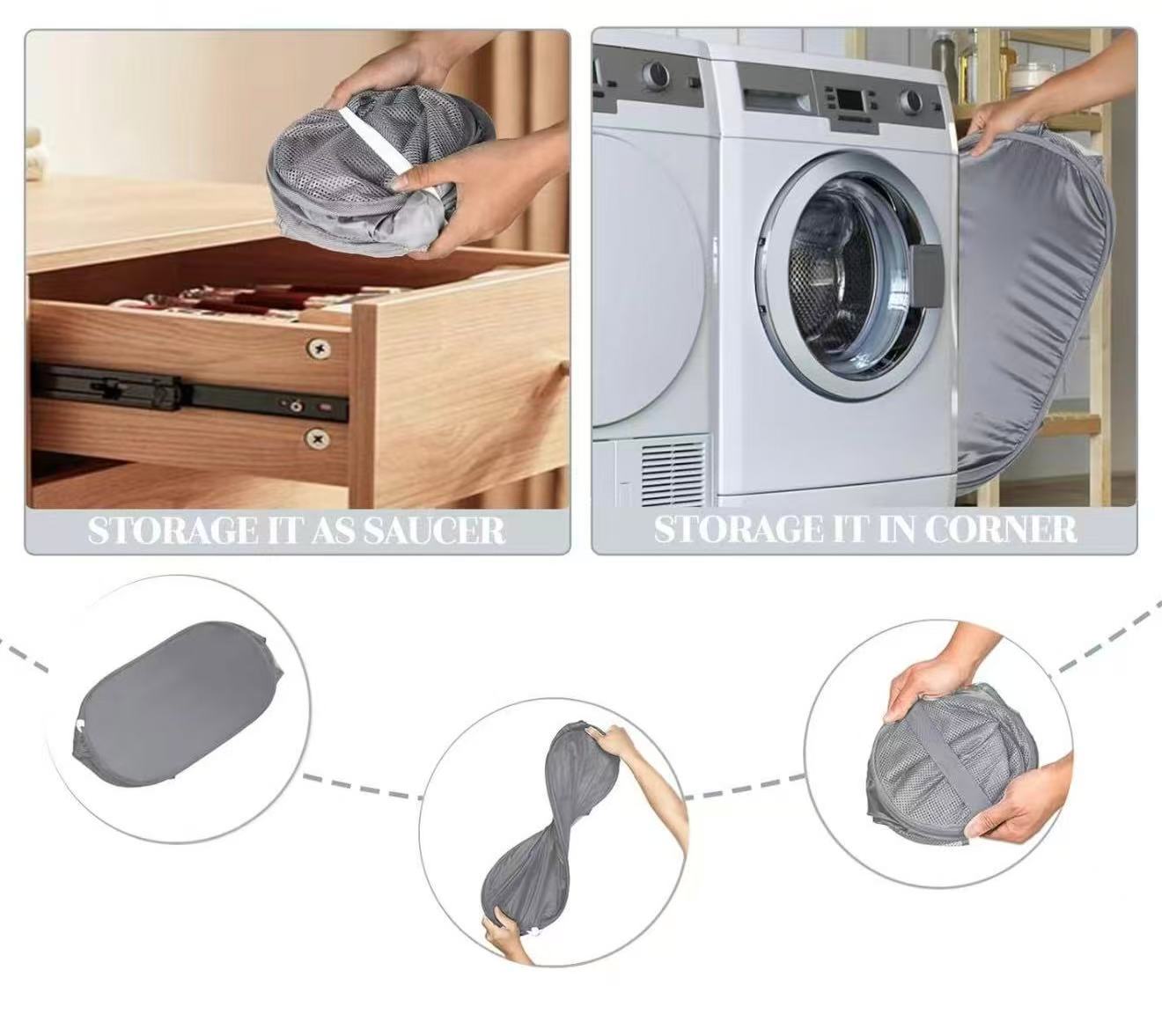 Durable Collapsible Laundry Basket with Side Pocket & Carry Handles