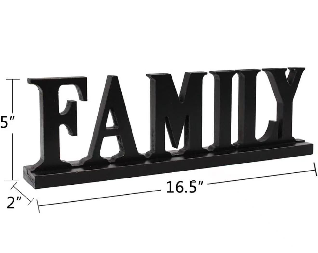 Wooden FAMILY Words Decorative Sign Free Standing Tabletop Decoration