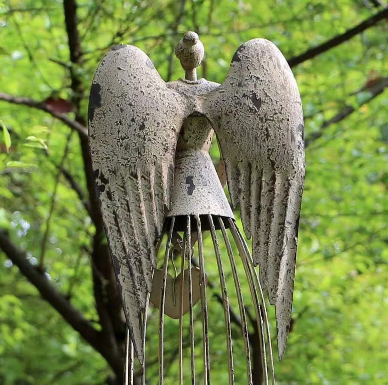 32” Metal Angel Garden Statue – Antique Lawn Sculpture for Outdoor Patio & Yard Decoration