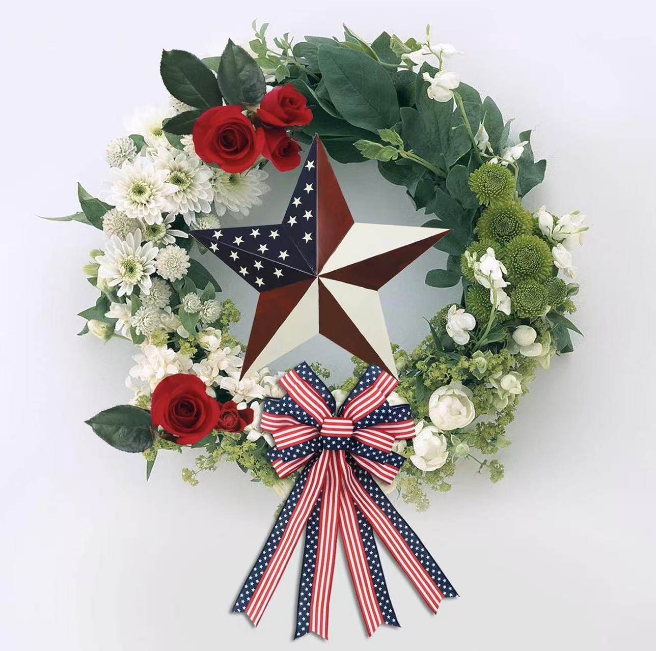 Country Style Patriotic Metal Stars –2PCSHanging Wall Decor for Independence Day