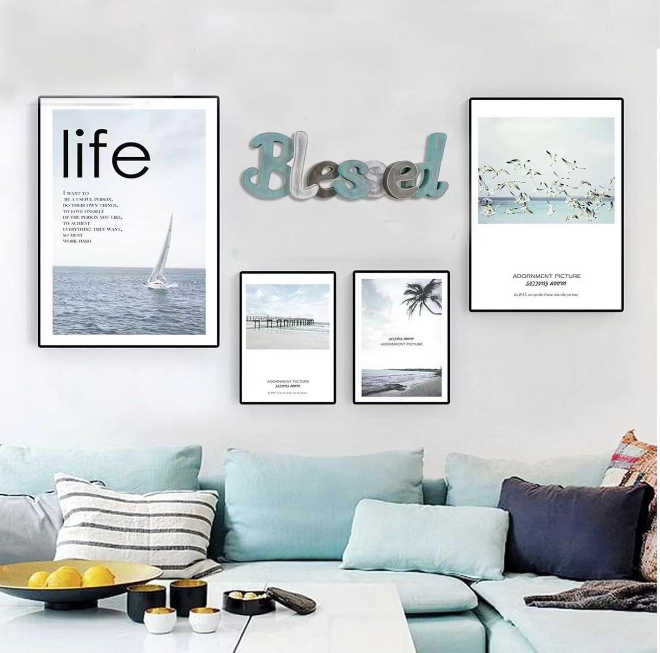 Teal "Blessed" Wooden Letters – Freestanding Rustic Cutout Word Decor for Living Room Shelf or Mantel