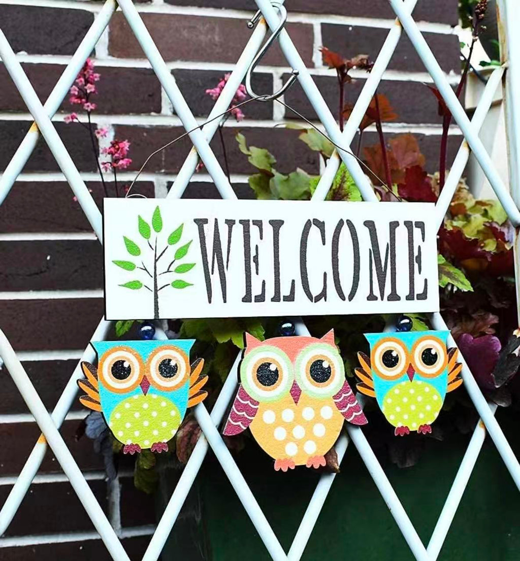 Primitive Country Wood Welcome Owl Sign – Rustic Wall Art (WHITE)