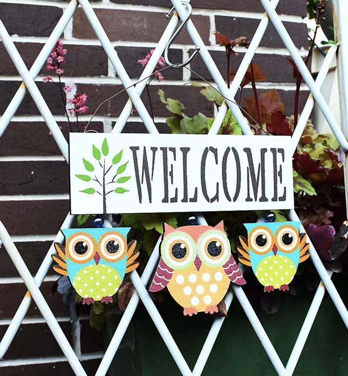 Primitive Country Wood Welcome Owl Sign – Rustic Wall Art (WHITE)