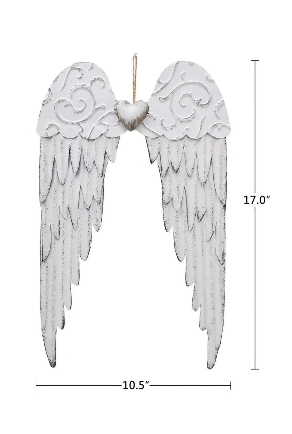 Angel Wings Wall Decor: Antique Metal Wings with Heart, Decorative Sculpture for Indoor/Outdoor Use (Bedroom, Living Room, Garden).
