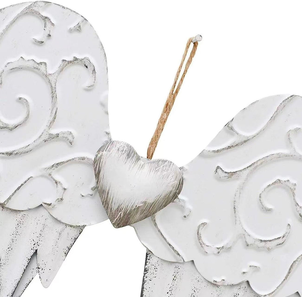 Angel Wings Wall Decor: Antique Metal Wings with Heart, Decorative Sculpture for Indoor/Outdoor Use (Bedroom, Living Room, Garden).