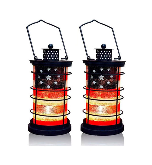American Flag Metal Hanging Lantern – Patriotic Indoor/Outdoor Tabletop Candle Holder Item Package Quantity: 2