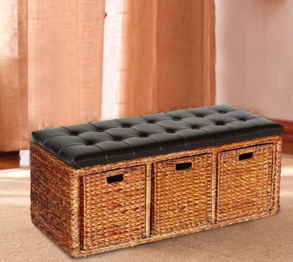 Woven Storage Ottoman – Padded Cube Footstool for Living Room, Bedroom, Hallway